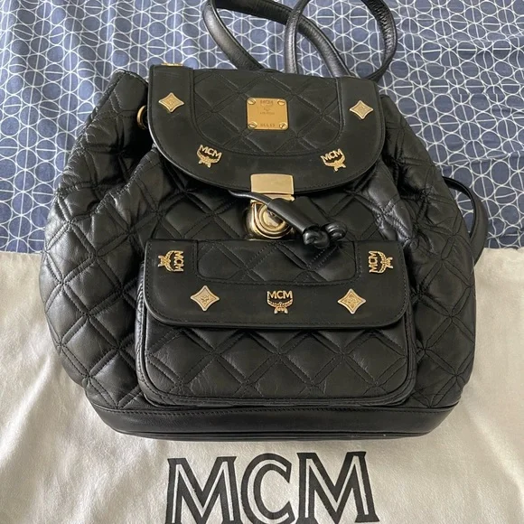 MCM Black Quilted Backpack MCM Quilt Black Leather Backpack Vintage | eBay main image 4